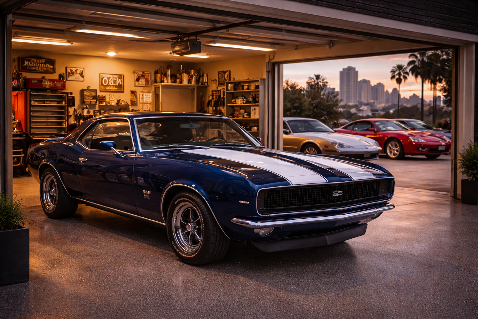 Auto clasico de coleccion en un garage de San Diego para seguro de auto especial
