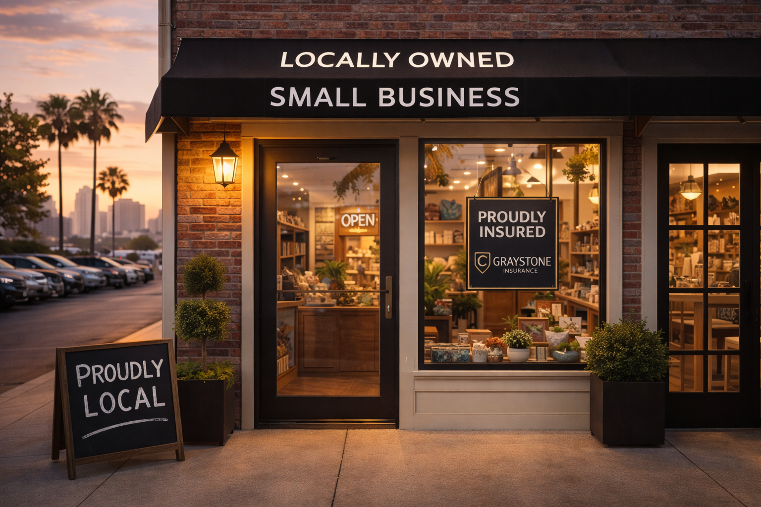 Fachada de pequeno negocio en San Diego que representa business owners policy