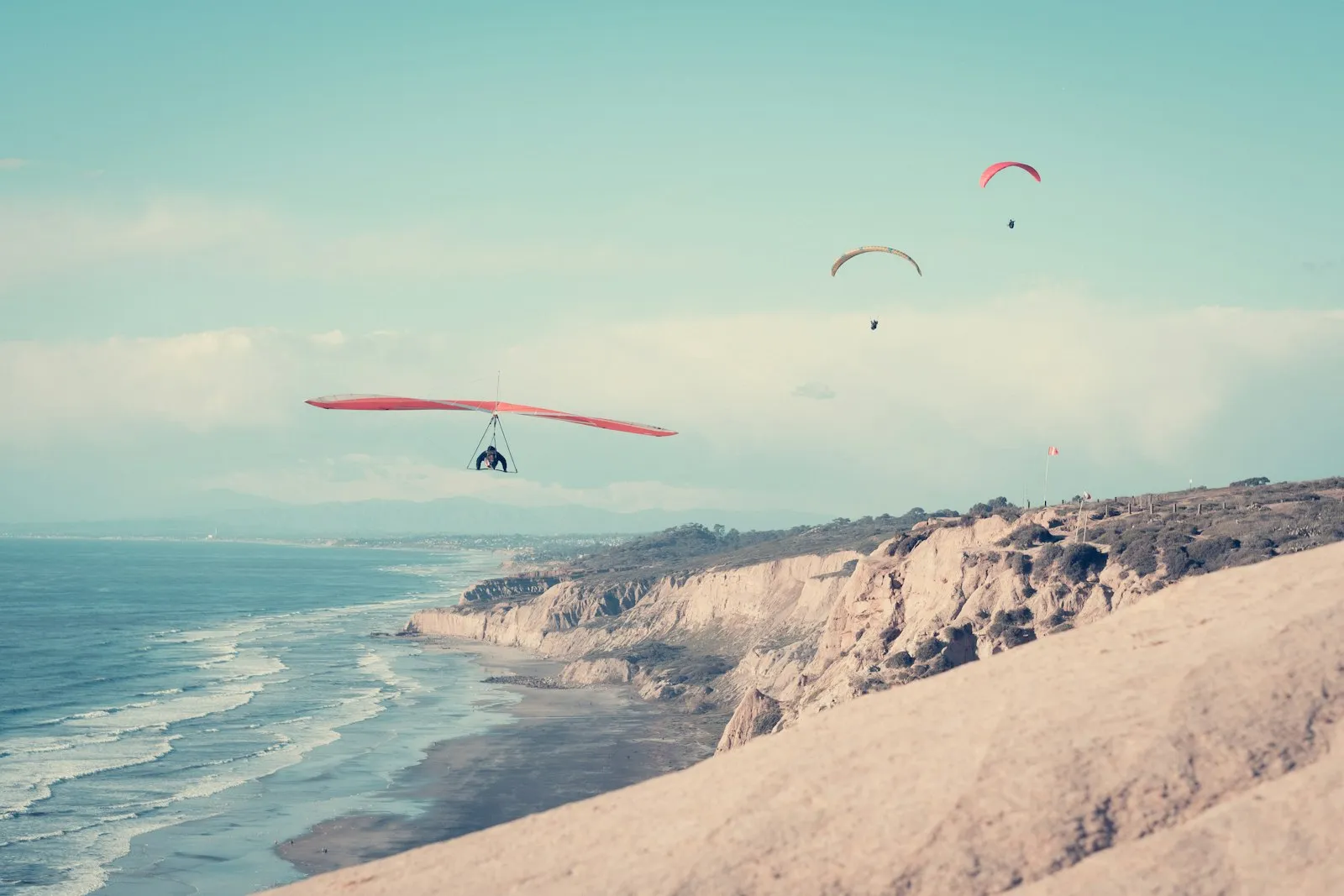 Torrey Pines coastal cliffs in San Diego, photographed from the gliderport
